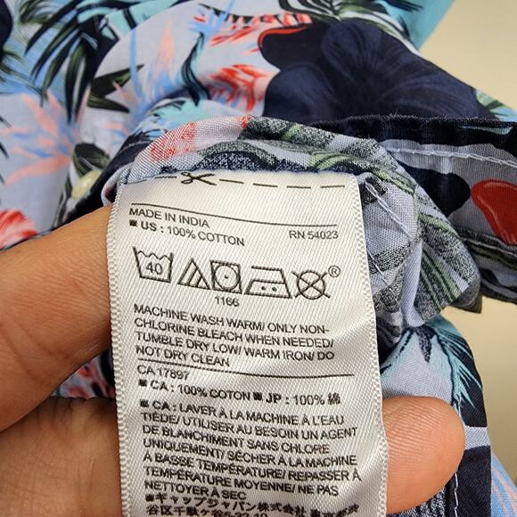 Banana Republic factory organic cotton hibiscus print Hawaiian shirt men sz XL - Picture 4 of 8